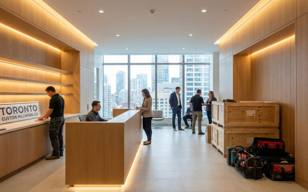 commercial millwork companies toronto custom millwork installation with white oak cabinetry and integrated lighting