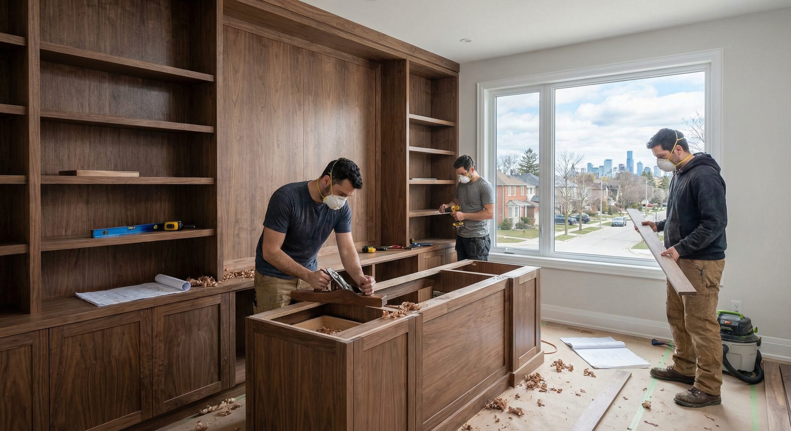 The Essential Guide to Custom Millwork and Precision Woodworking in Toronto custom furniture makers toronto installing precision millwork and built-ins in a GTA interior