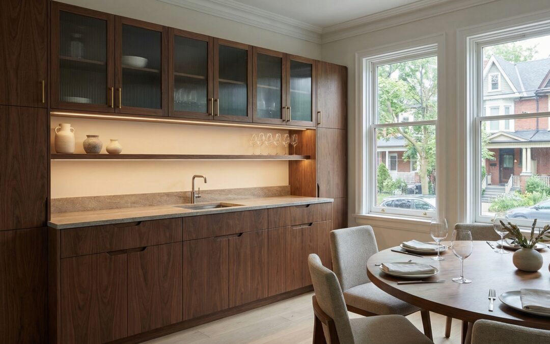 trapezi private dining-inspired custom built-in cabinets designed for a Toronto home with flush millwork details