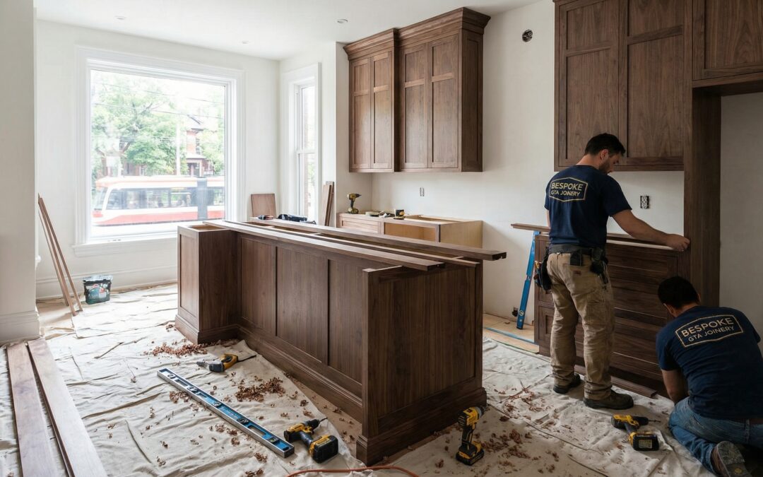 bespoke furniture makers gta installing custom kitchen cabinetry and millwork in a Toronto home