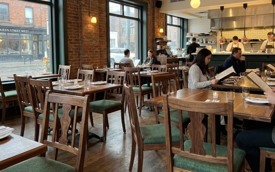 Custom restaurant chairs with solid wood frames and upholstered seats for a Toronto dining room