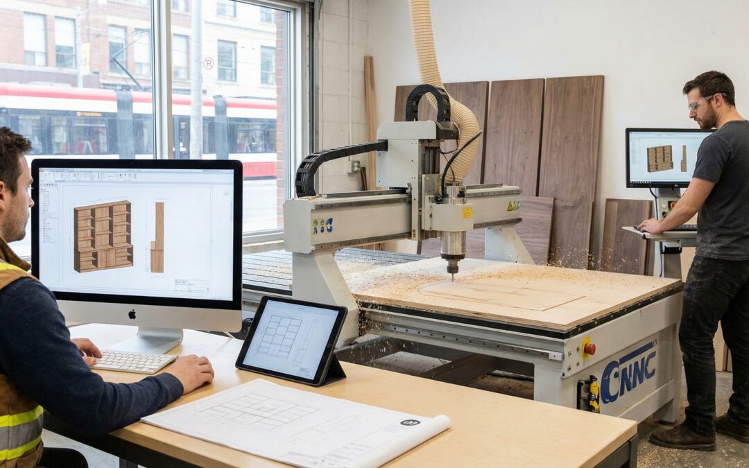 digital fabrication workflow for precision custom millwork in Toronto, from CAD drawings to CNC machining