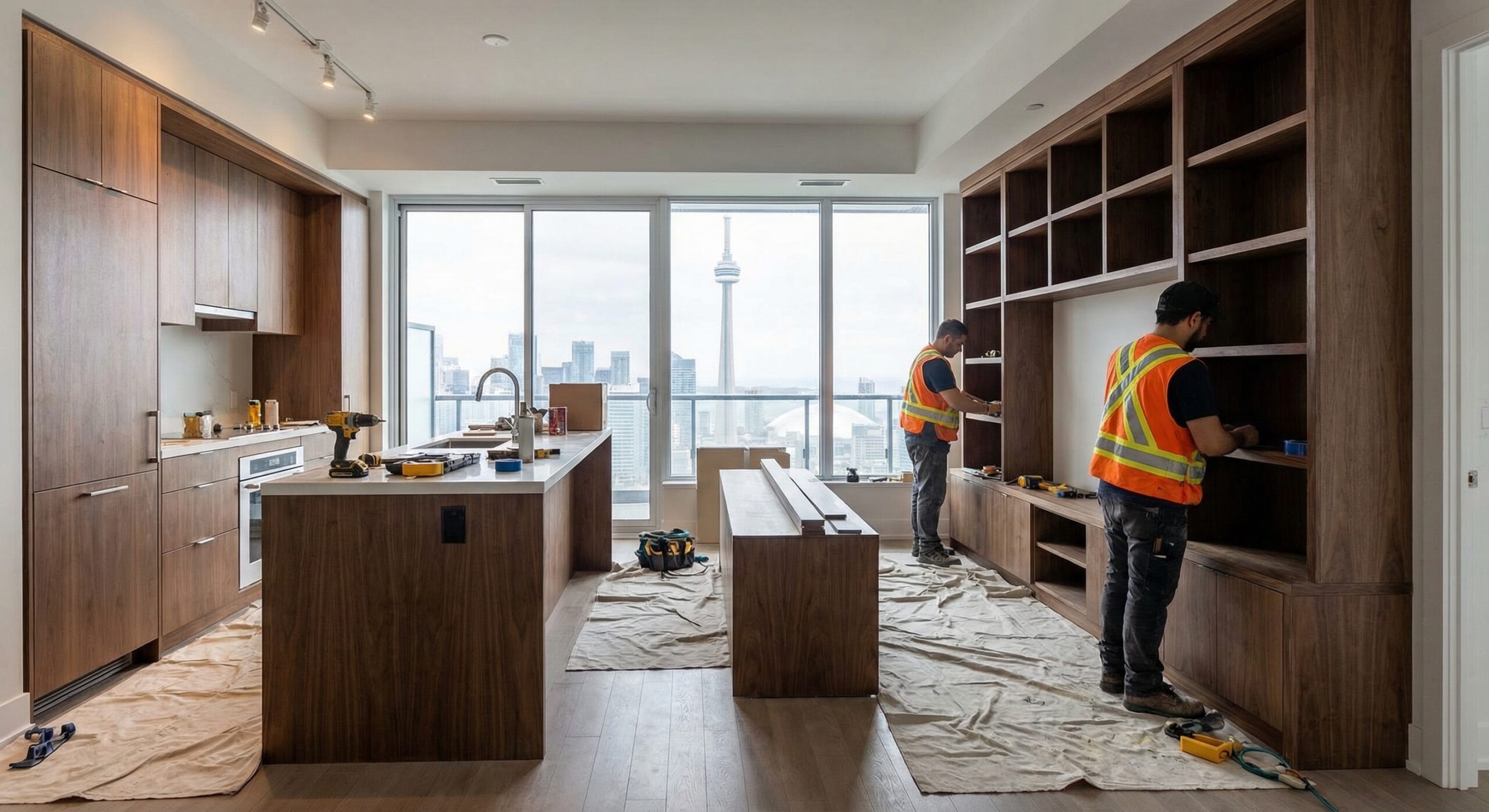 Precision Custom Millwork for Toronto Properties: Powerful Details That Last Custom millwork furniture and fixture installation in a Toronto condo with built-in cabinetry and shelving