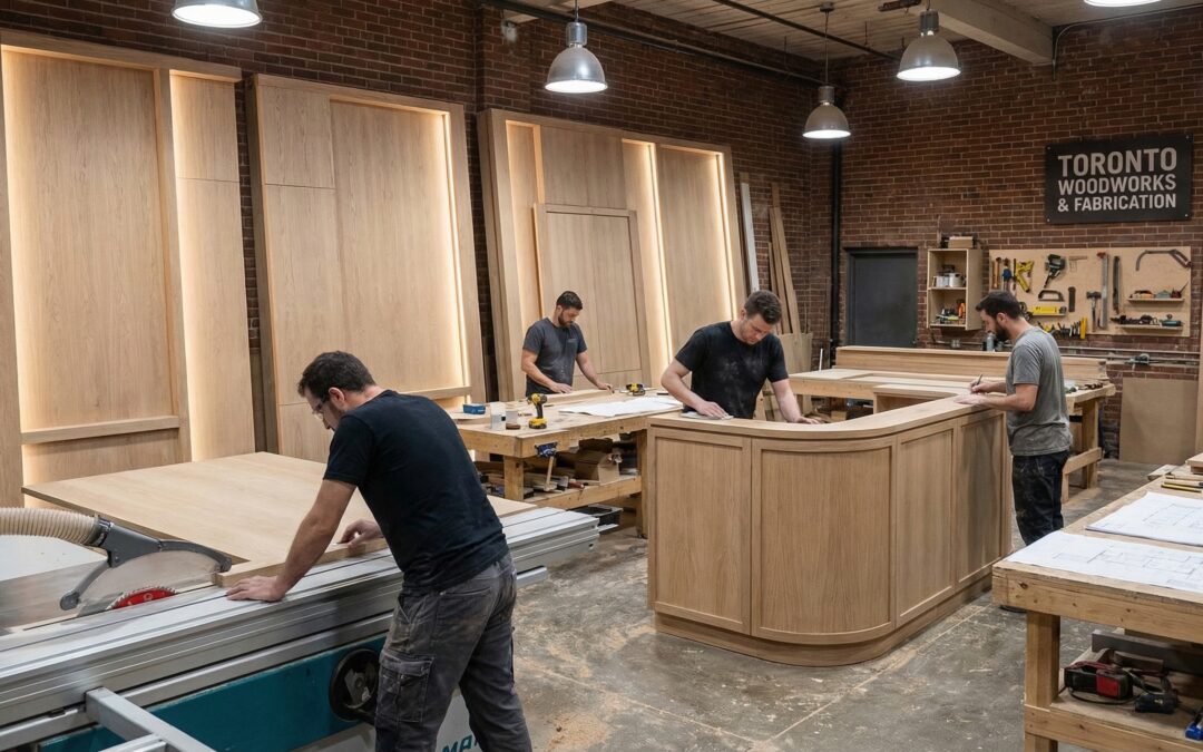 architectural woodwork fabrication in Toronto featuring custom oak millwork and integrated architectural panels
