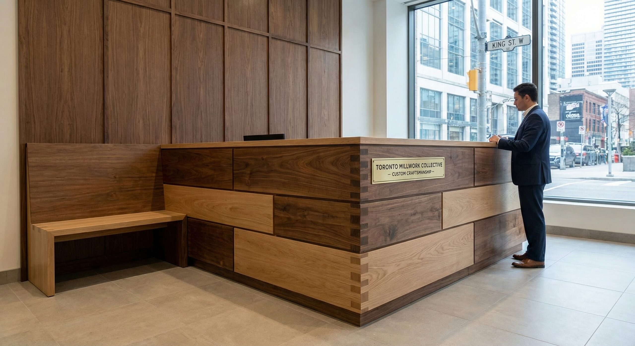 Masterful Custom Millwork for Toronto’s Unique Architectural Landscape Custom millwork detail in Toronto featuring commercial millwork companies craftsmanship in walnut and white oak