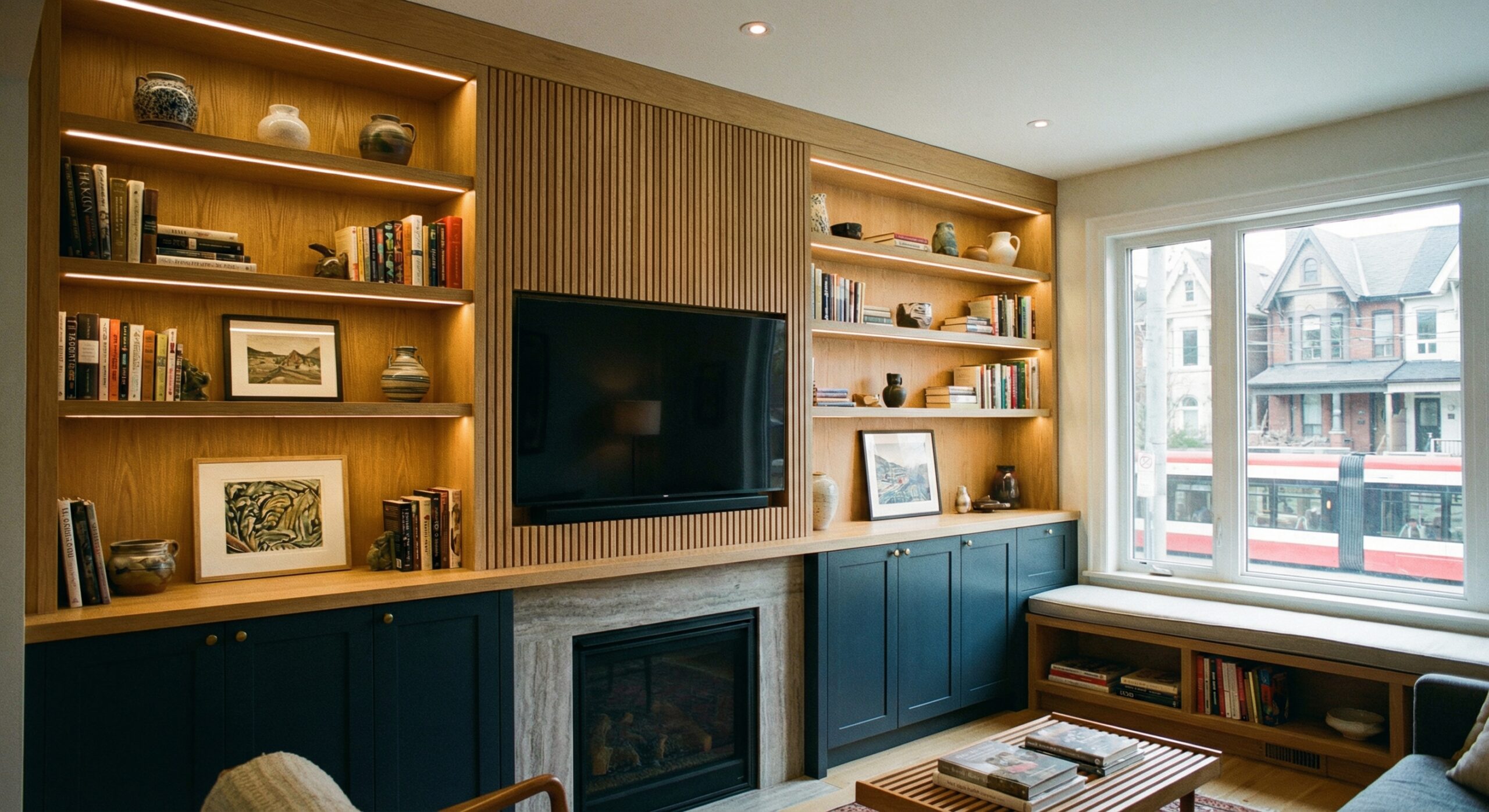 Custom Millwork Services for Toronto Homes and Businesses: A Proven Guide custom millwork in Toronto with built-in cabinetry, white oak shelving, and integrated lighting