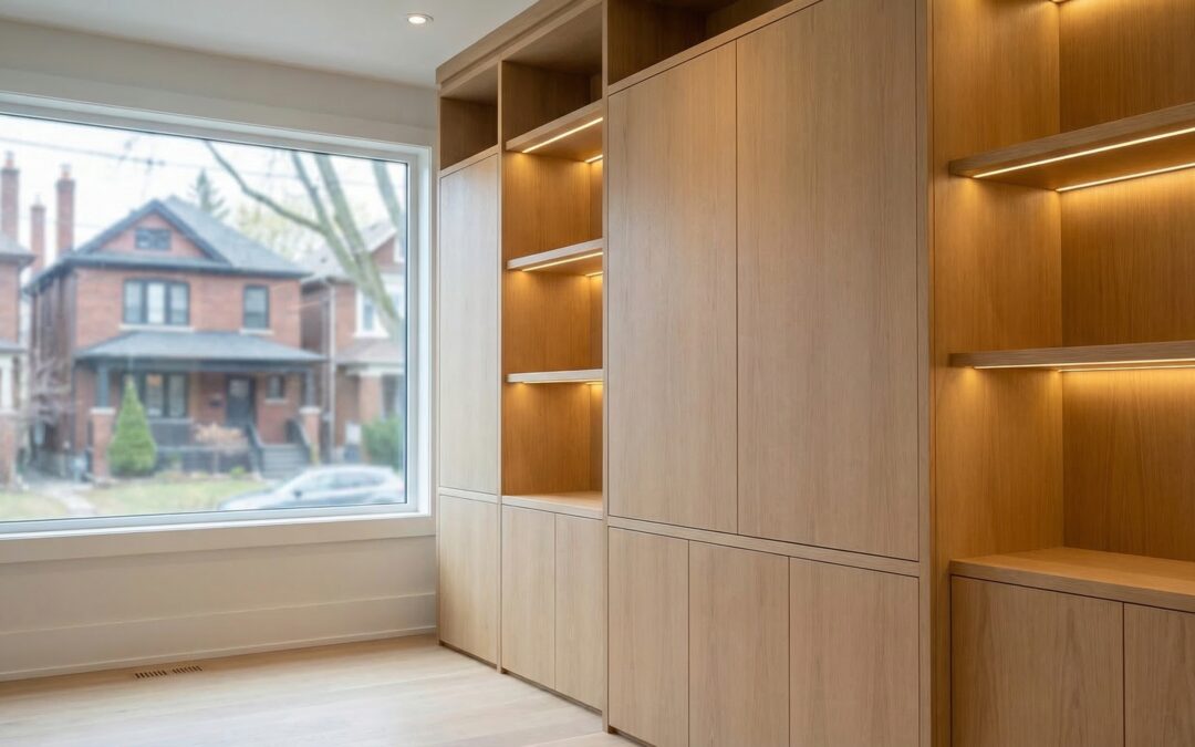 custom architectural millwork toronto built-in cabinetry with flush fillers, white oak finish, and integrated lighting
