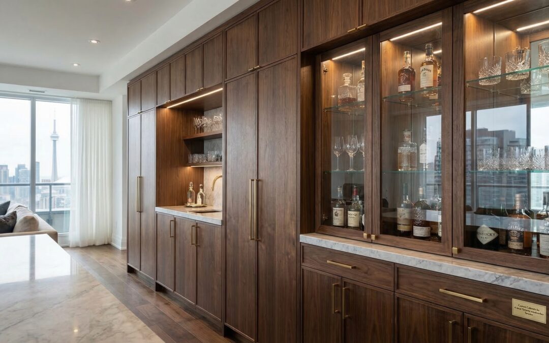 Luxury built-in storage wall and bar cabinetry in Toronto showcasing luxury custom cabinetry toronto craftsmanship